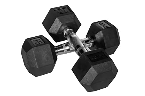 Bolt Fitness Supply Rubber Dumbbell Set 5-50 lb Hex with Metal Handles (Pair) Black, Silver