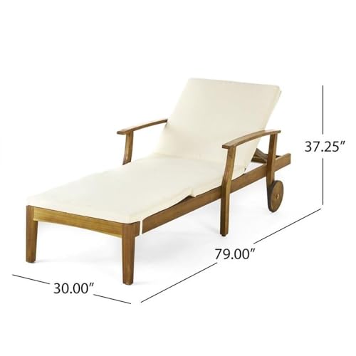 Noble House Perla Outdoor Wood 3-Pc Chaise Lounge Set with Cushion Cream