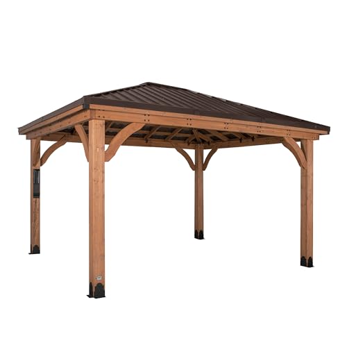 Backyard Discovery Barrington 14ft x 12ft Hip Roof Cedar Wood Gazebo Pavilion Light Brown