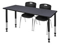 Regency Kee Height Adjustable Classroom Table Set with Two 18" Andy Chairs, Grey/Black