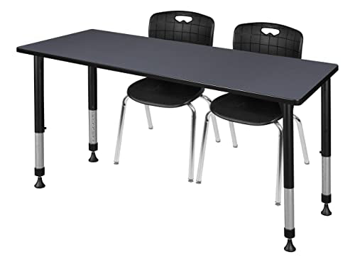 Regency Kee Height Adjustable Classroom Table Set with Two 18" Andy Chairs, Grey/Black