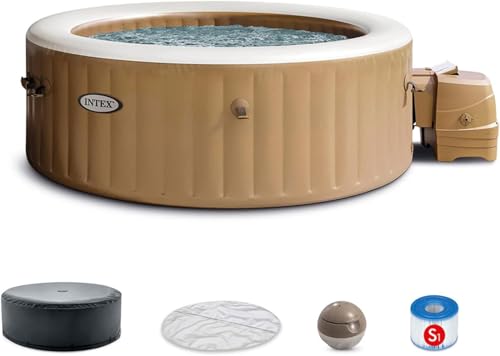 Intex PureSpa Bubble Massage Inflatable Hot Tub Set, 6 Person, Tan