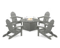 Polywood Classic Folding Adirondack 6-Piece Conversation Set with Fire Pit Table Slate Grey