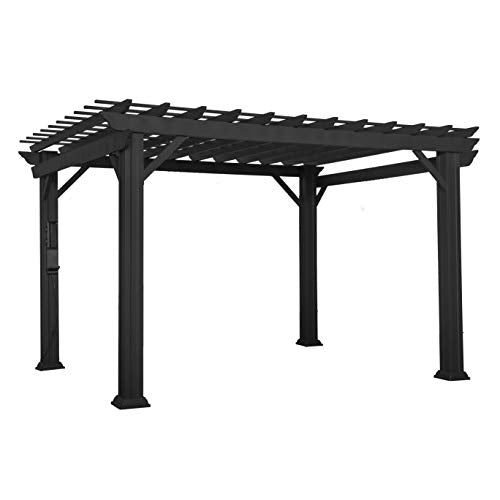 Backyard Discovery Stratford 12' x 10' Galvanized Steel Pergola Kit with Shade Sail Canopy Black