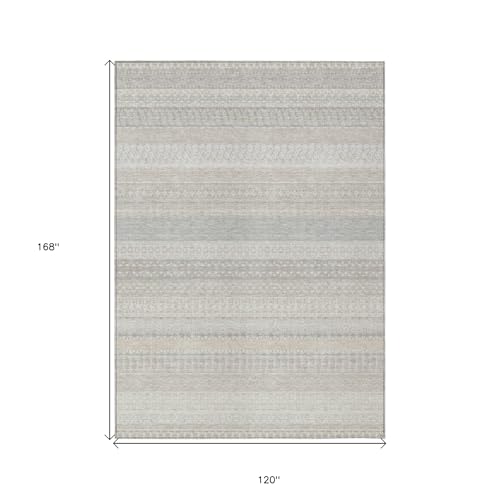 HomeRoots 10' x 14' Ivory Striped Washable Non-Skid Indoor Outdoor Area Rug Ivory