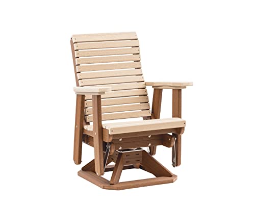 EcOasis Anchor Bay Amish Crafted Poly Outdoor Swivel Glider Birchwood on Antique Mahogany