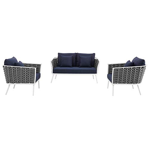 Modway Stance Outdoor Patio Aluminum Loveseat and Armchairs White Navy