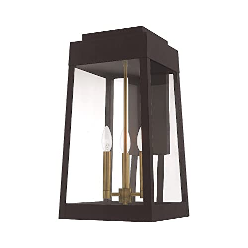 Livex Outdoor Wall Lantern 20" Three Light Satin Brass