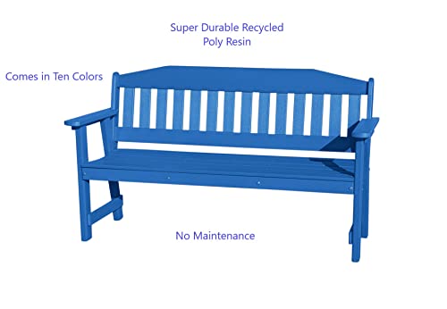 Phat Tommy Outdoor Garden Bench, Weatherproof Poly Lumber Furniture, Blue