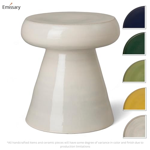 Emissary 18in. Glossy Glaze White Round Stoneware Garden Stool White