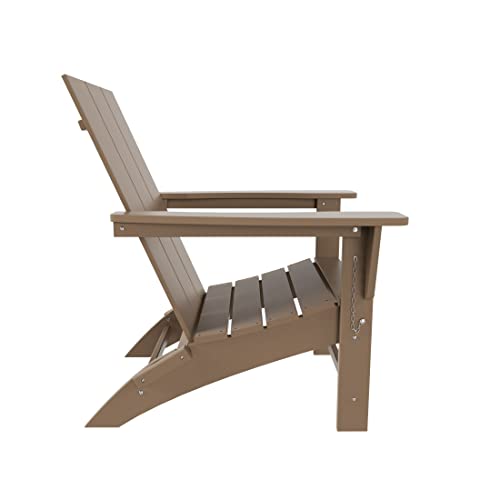 WestinTrends Ashore 8-Piece Modern Poly Folding Adirondack Chair Set Weathered Wood