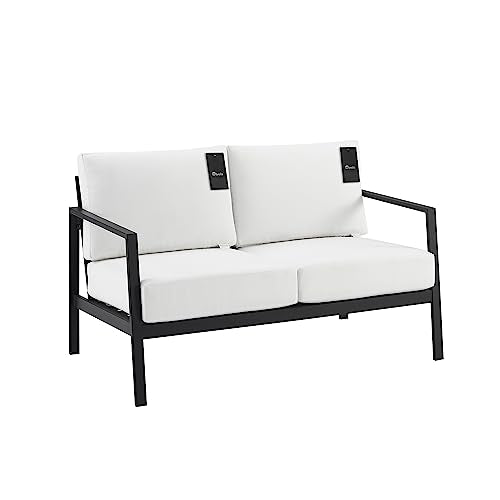 Linon Greyton Aluminum Frame Outdoor Loveseat with Removable Cushions Black & White