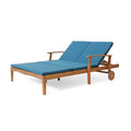 Benzara Hoye Double Chaise Lounger Recliner Bed Outdoor 79 Inch Teak Brown and Green