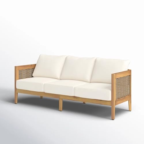 Merax 5-Piece Outdoor Acacia Wood Wicker Conversation Set Beige