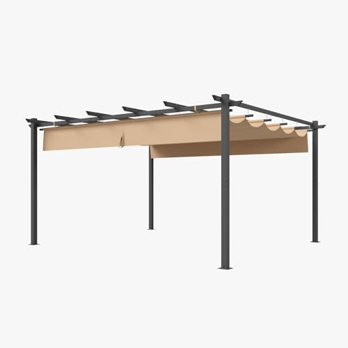 oneinmil 12' x 14' Hardtop Pergola with Adjustable Roof Beige3