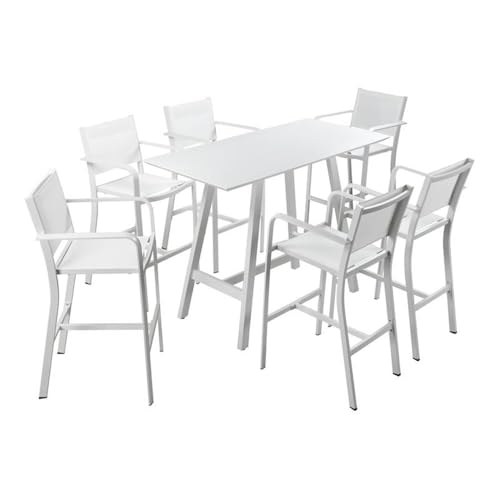 Pemberly Row 7-Piece Modern Aluminum Frame Patio Bar Set White