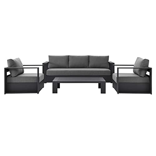 Modway Tahoe 4-Piece Fabric Powder-Coated Aluminum Outdoor Set Gray Charcoal