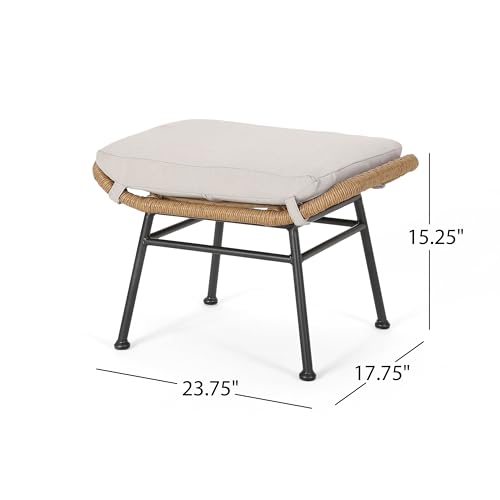 Benzara Margo Outdoor Ottoman Set of 2 24 Inch Iron Beige Brown Black