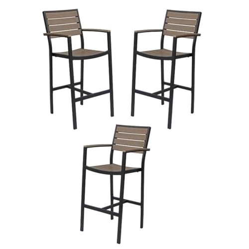 Home Square Aluminum Patio Bar Stool Set of 3 Black Frame Gray