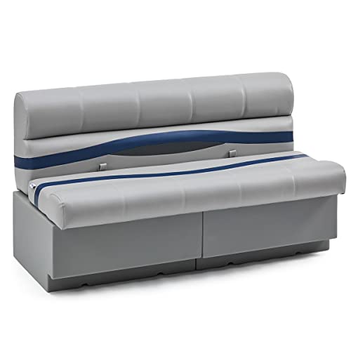 DeckMate Complete 55" Premium Pontoon Boat Seat Bench and Base Gray, Blue & Charcoal