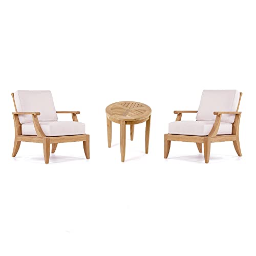WholesaleTeak Lagos 3 Pc Lounge Chair Set with Cushions - 2 Lounge Chairs & 22" Round Side Table, Canvas White