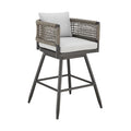 HomeRoots 35" Light Gray Metal Swivel Low Back Outdoor Counter Height Bar Chair with Footrest Grey