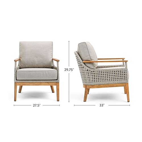Winston August Lounge Chair Natural Teak Wood Driftwood Grid Weave Sunbrella Cast Ash Fabric