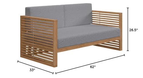 Modway Carlsbad Modern Teak Wood/Fabric Patio Loveseat Natural Gray