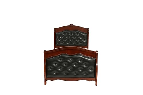 Kaimei Dark Cherry Twin Bed Espresso Faux Leather