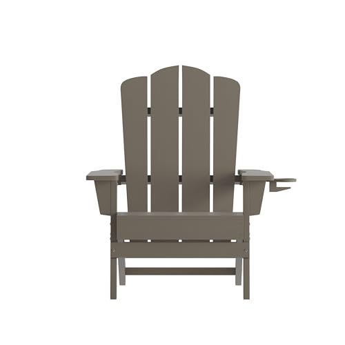 Merrick Lane Nassau Adirondack Chairs Set of 4 with Cup Holders Weather Resistant Brown
