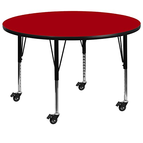 Flash Furniture Wren Mobile 60'' Round Red Activity Table Height Adjustable