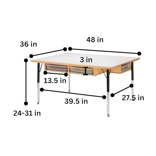 Jonti-Craft Kids Classroom Table with Storage and Clear Bins, Adjustable Height 24-31 Inches, White