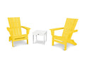 Polywood Quattro 3-Piece Adirondack Chair Set with Side Table Lemon/White