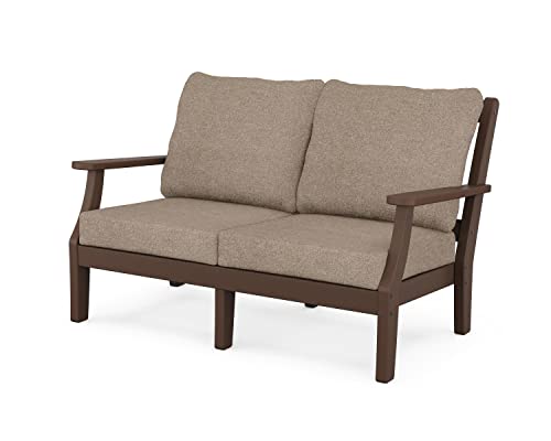 Martha Stewart Chinoiserie Deep Seating Loveseat Mahogany Spiced Burlap