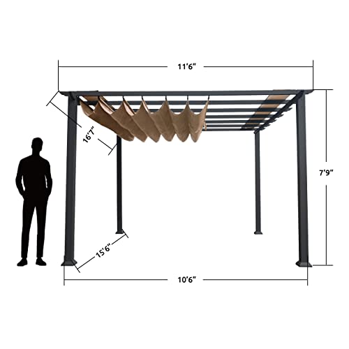Paragon Outdoor 11’ x 16’ Florence Aluminum Pergola with Retractable Canopy Cocoa