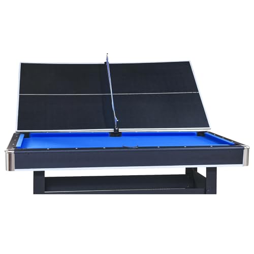 Yoptote 6ft Mid-Size Pool Table with Table Tennis Top and Accessories C-Black+Blue