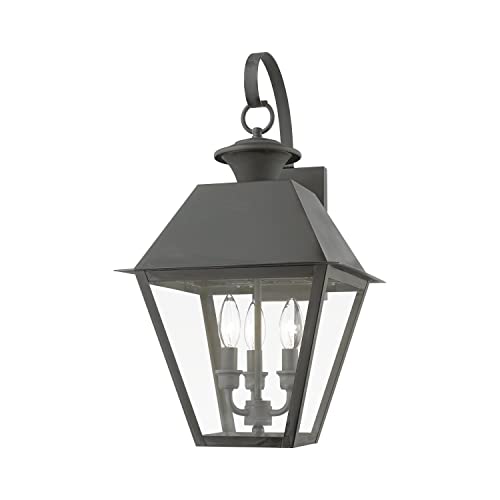 Livex Wentworth 3 Light Outdoor Wall Lantern 22" Tall Charcoal Finish Black