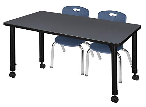 Regency Kee Height Adjustable Mobile Classroom Table Set with 12" Andy Chairs Grey/Navy