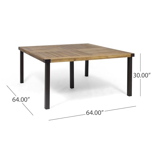 Christopher Knight Home Stockton Outdoor 8-Seater Acacia Wood Dining Set Teak + Rustic Metal