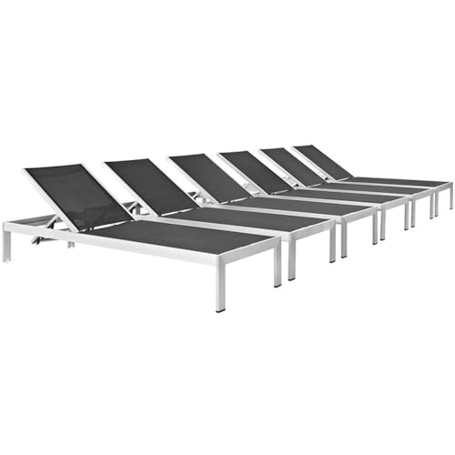 Pemberly Row Modern Aluminum Patio Chaise Lounge Set of 6 Black