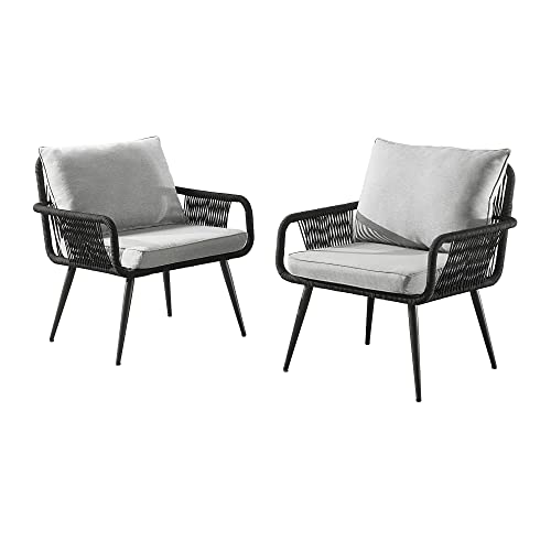 Alaterre Furniture Andover All-Weather Outdoor Bistro Set with 4 Rope Chairs and 30in Table Charcoal