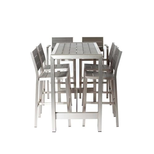 Pemberly Row Contemporary 7-Piece Aluminum Patio Bar Set Grey