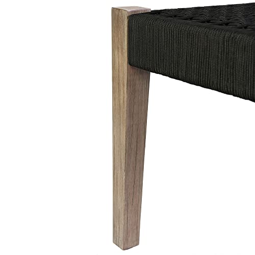 Armen Living Camino Indoor Outdoor Dining Bench Eucalyptus Wood Charcoal Rope Charcoal