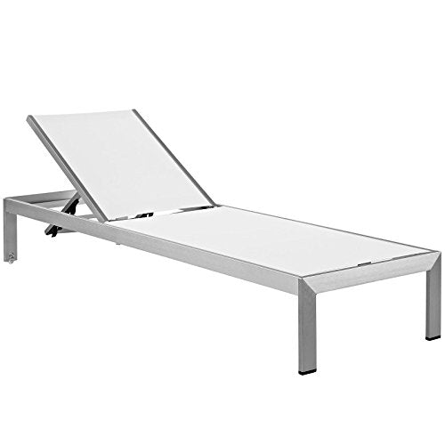 Modway Shore Aluminum Textilene® Mesh Outdoor Patio Chaise Lounge Chairs Silver White