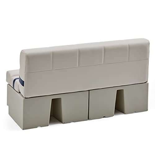 DeckMate Complete 55" Premium Pontoon Boat Seat Bench and Base Ivory Blue Tan