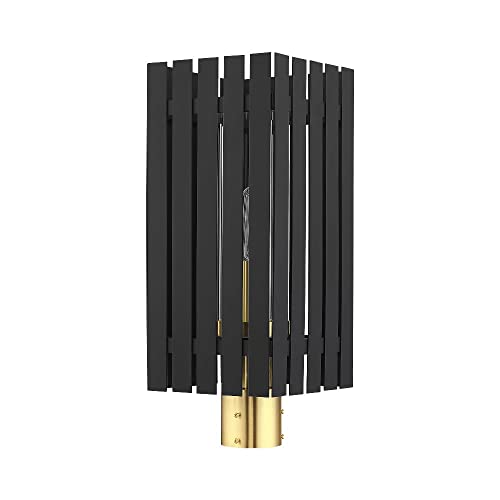 Livex 1 Light Black Outdoor Post Top Lantern Brass