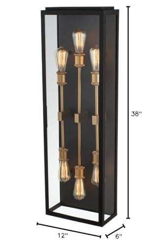 Kalco Ashland Outdoor Wall Sconce 6-Light 240W Matte Black / Sanded Gold