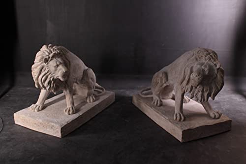 AFD Home 39" Guardian Entry Gate Lions Stone Cast Set of 2 Sand Stone