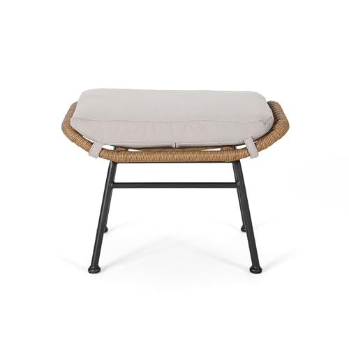 Benzara Margo Outdoor Ottoman Set of 2 24 Inch Iron Beige Brown Black