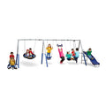 XDP RECREATION Metal A-Frame Kids Swing Set 10-Child Capacity with Slide & 5 Swing Types Silver/Blue